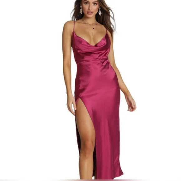 chinese dress ladies Rosaline Plunge Maxi Dress, Magenta/Gold Small
